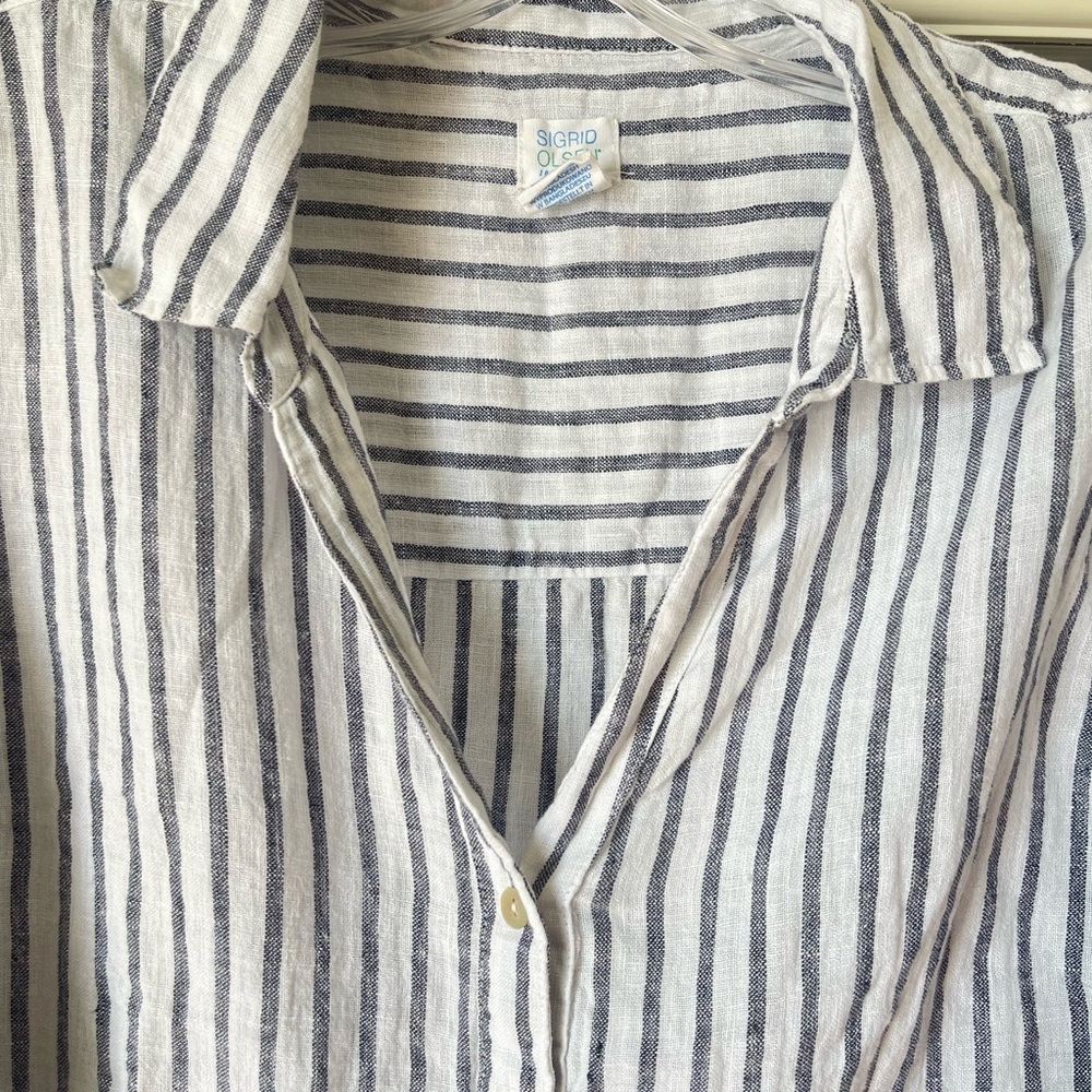 Sigrid Olsen 1X 100% Linen Striped Button-Up Shirt - Picture 4 of 5